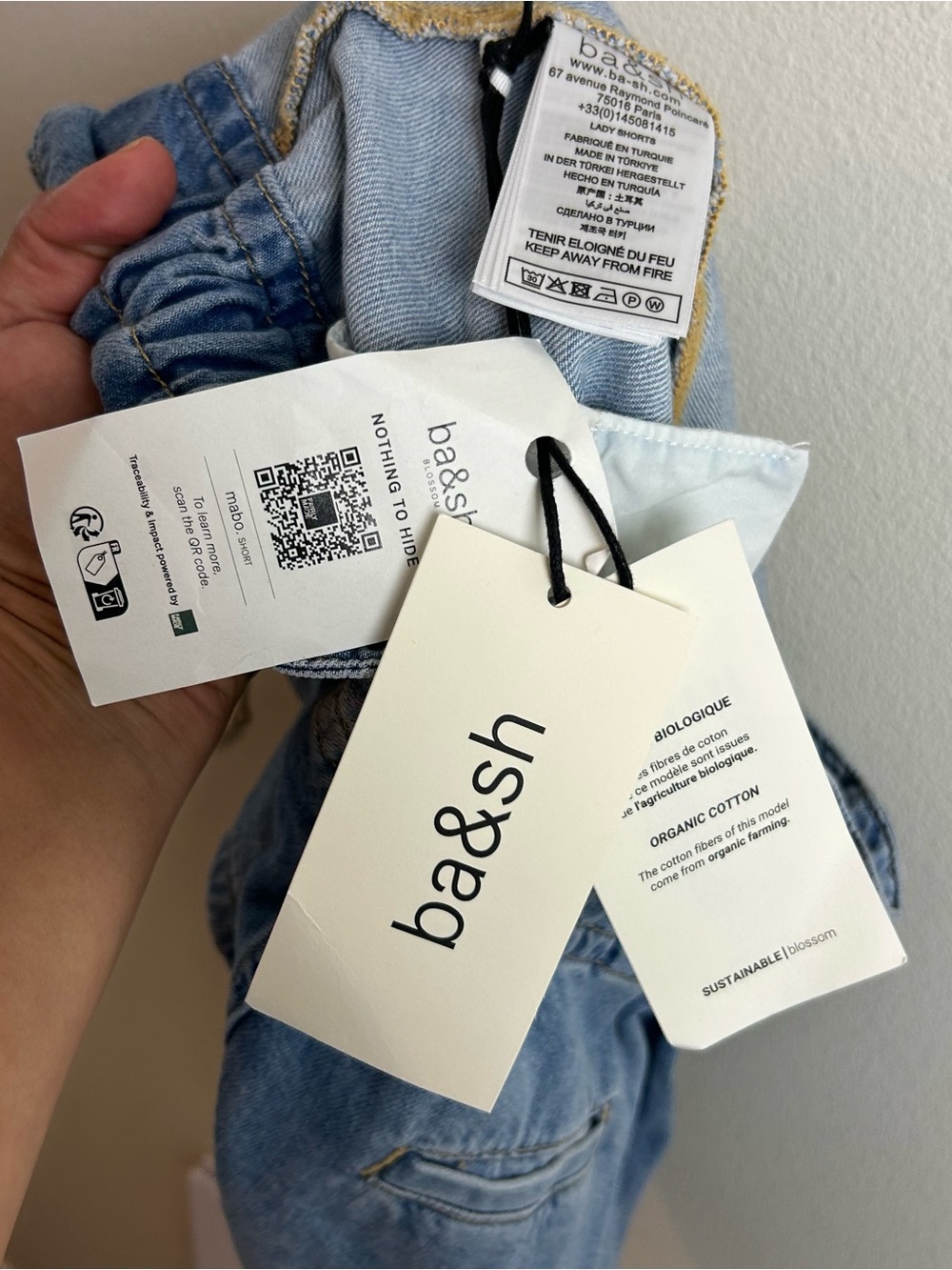 NWT ba&sh Mabo Paperbag High-Waist Denim Shorts Light Wash Organic Cotton 40/L - Picture 11 of 13